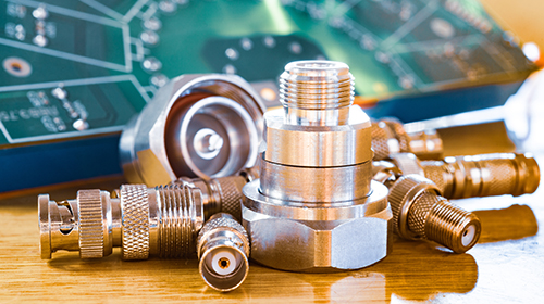 circuit board, coax plugs, and insulators